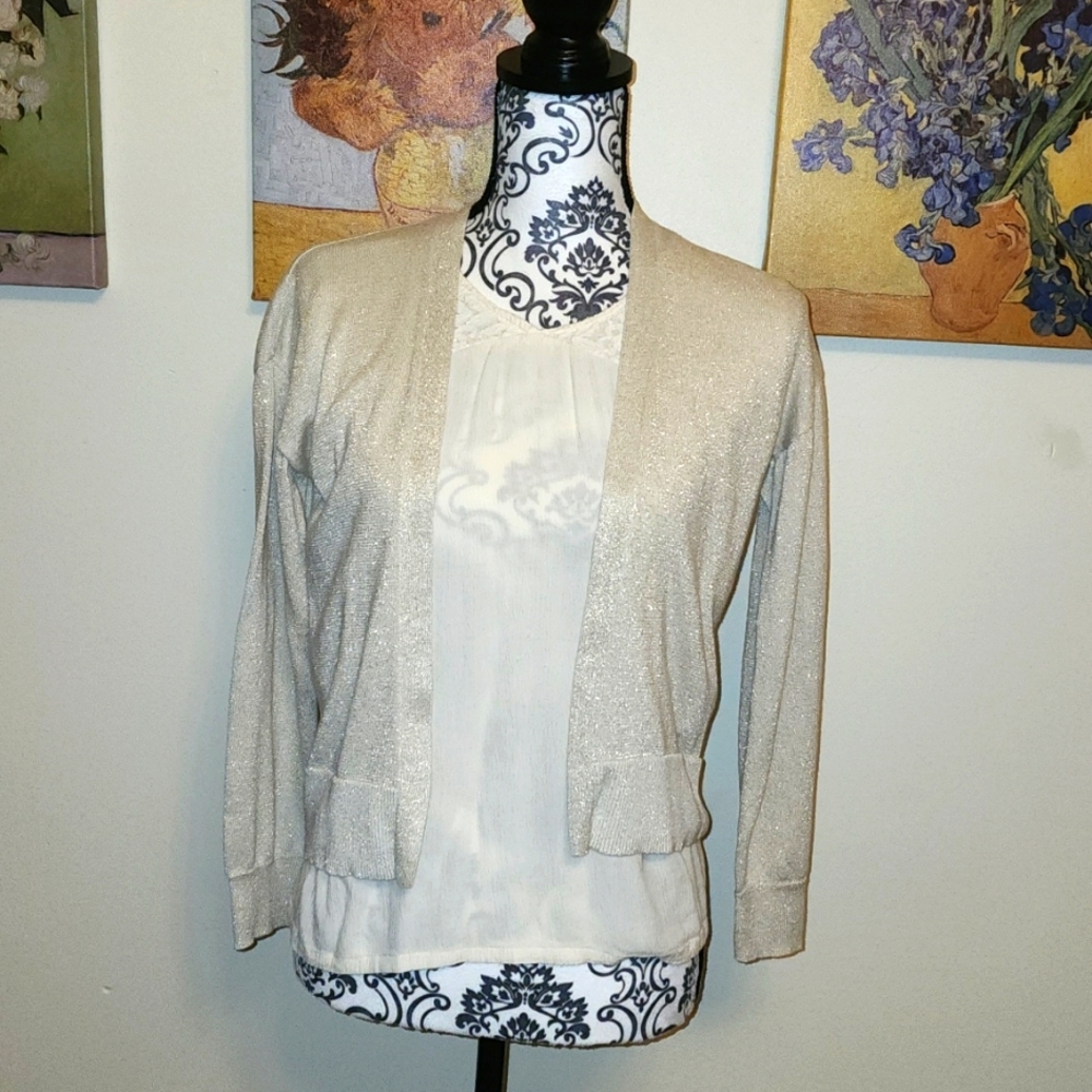 Old navy cream blouse and sparkle cardigan set sz 10-12